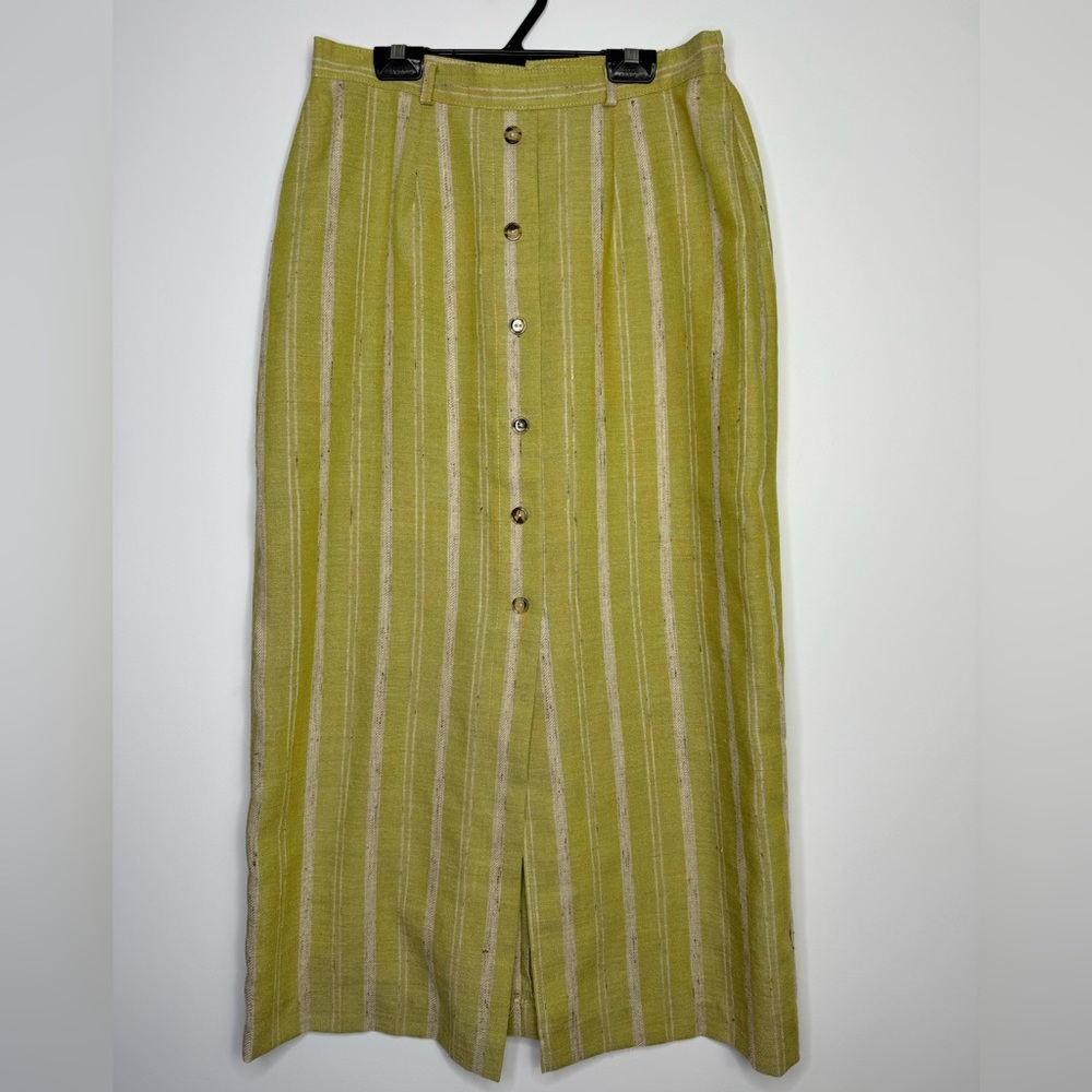 Vintage Green Striped Midi Skirt